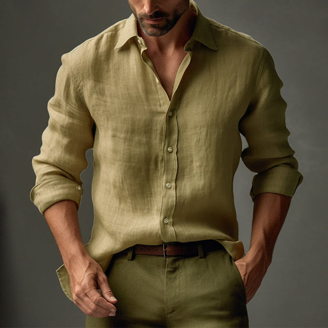 Men's Linen Slim Fit Shirt | Casual Long Sleeve | Solid Color | Lapel Collar | Breathable Lightweight Fabric | Versatile Smart-Casual Top | Classic Design | Multiple Sizes | Easy Care