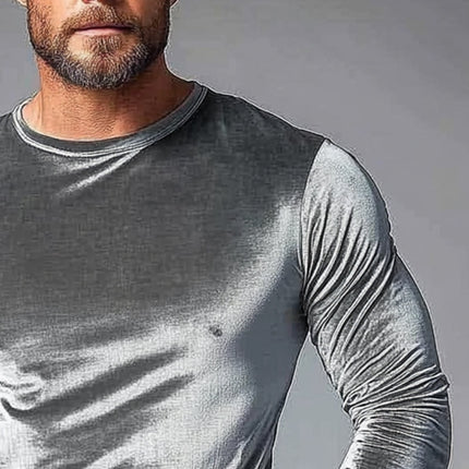 Men's Vintage Velvet T-Shirt | Long Sleeve | Round Neck | Premium Soft Texture | Retro Charm | Elegant Velvet Fabric | Regular Fit | Luxurious Feel | Versatile Styling | Timeless Appeal