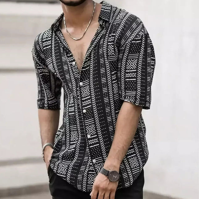 Men's Retro Print Short Sleeve Shirt | Vintage Style Casual Top | Lightweight Cotton Blend | Button-Up | Regular Fit | Classic Collar | Breathable Material | Eye-Catching Design | Ideal for Summer Wardrobe