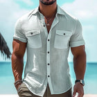 Men's Ice Silk Casual Shirt | Double Pocket | Wrinkled Texture | Short Sleeve | Cooling Fabric | Versatile Style | Comfortable Fit | Summer Clothing | Fashionable Everyday Wear | Machine Washable