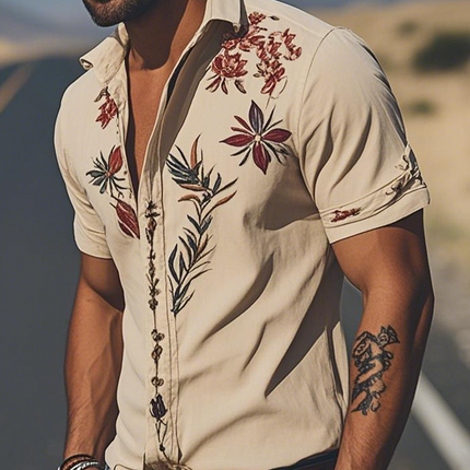 Men's Suede Short Sleeve Shirt | Retro Western Style | Embroidered | Spring & Summer Fashion | Premium Soft Suede | Contemporary Design | Hand-Stitched Details | Breathable & Comfortable | Versatile Wardrobe Essential