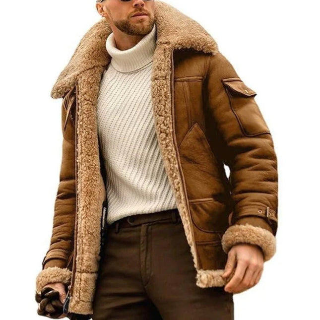 Vintage Men's Winter Lambswool Coat | Warm Lapel | Multi-Pocket Outerwear | Thick Insulated Design | Timeless Style | Hypoallergenic & Breathable | Elegant Lapel Collar | Versatile Colors | Sizes Available