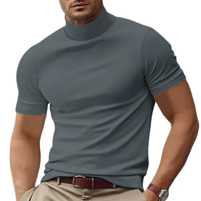 Men's Slim Fit T-Shirt | Solid Color | Half Turtle Neck | Short Sleeve | Modern Casual Top | Comfortable Blend Fabric | Versatile Wardrobe Staple | Stylish Tee for Layering