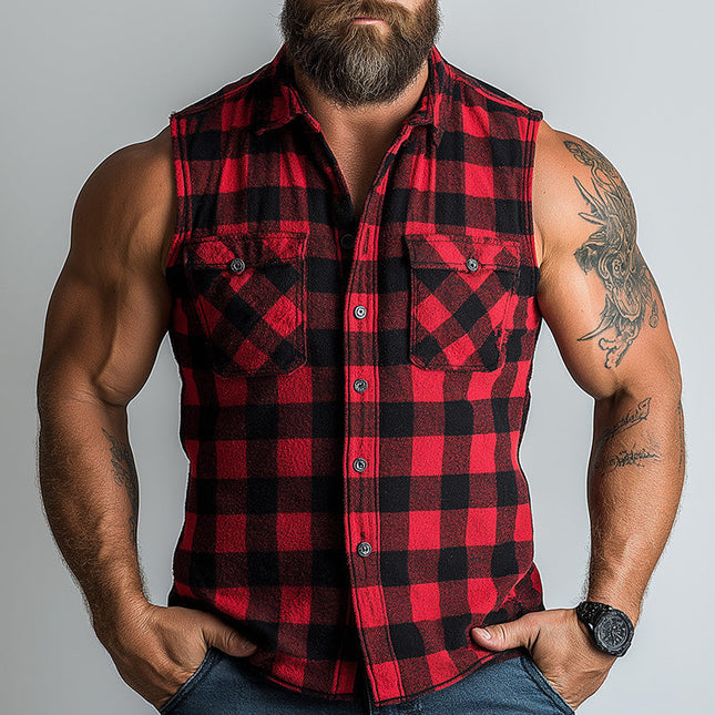 Men's Sleeveless Plaid Tank Top | Summer Cotton Linen Blend | Casual Breathable | Classic Print | Relaxed Fit
