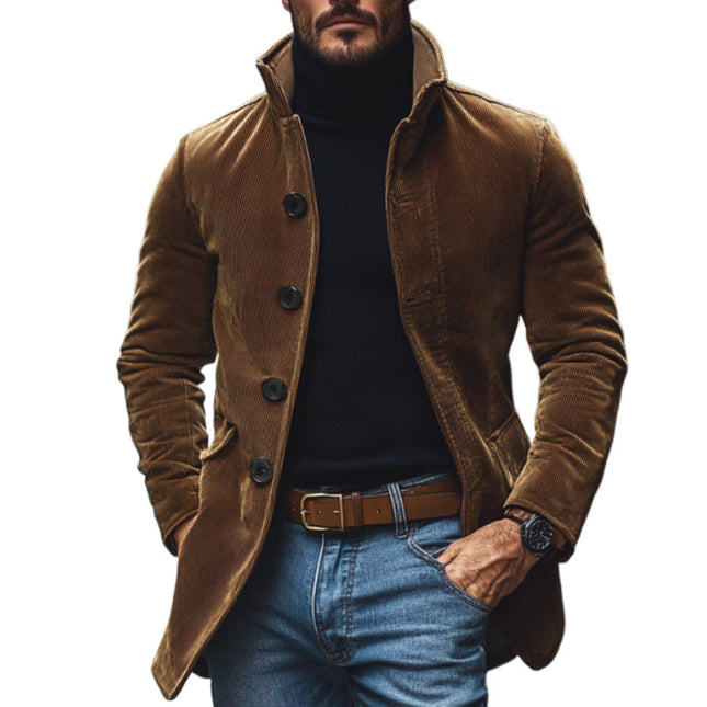 Men's Retro Style Corduroy Jacket | Lapel Collar | Single Breasted | Slim Fit | Short Length | Patch Pockets | Versatile Outerwear | Fall & Winter Wardrobe Essential | Premium Quality |  Durable & Stylish