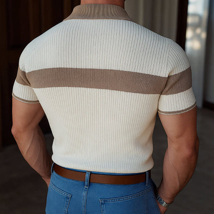 Men's Polo Shirt | Slim Fit Knitted | Short Sleeve Casual | Contrast Lapel Design | Soft Breathable Fabric | Versatile Color Options | Tailored Style for Comfort | Perfect for Smart-Casual Outings