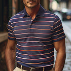 Men's Striped Short Sleeve Polo Shirt | Breathable Fabric | Classic Polo Collar | Navy with Vibrant Stripes | Casual Wear | Available in Sizes S-XXXL