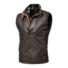 Men's Leather Vest | Soft Vintage Style | Double Layer Fleece Collar | Italian Calfskin Trim | Heavy-duty Brass Zipper | Antiqued Snaps | Multiple Pockets | Handcrafted Outerwear