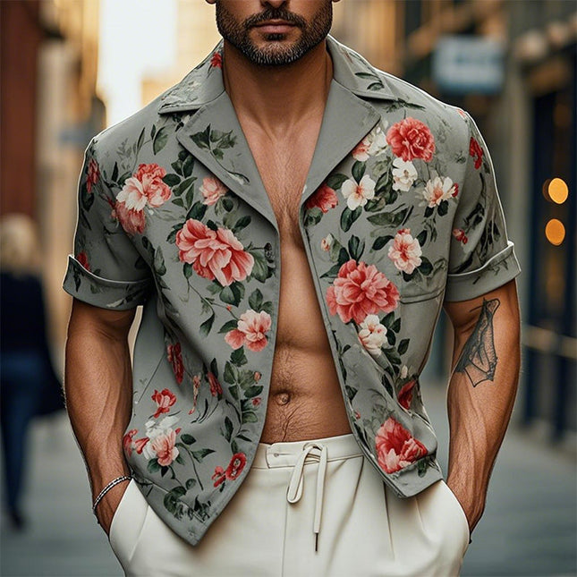 Men's Floral Print Short Sleeve Shirt | Casual Modern Fit | Lightweight Notched Lapel | Breathable Summer Top | Sizes S-XXXL