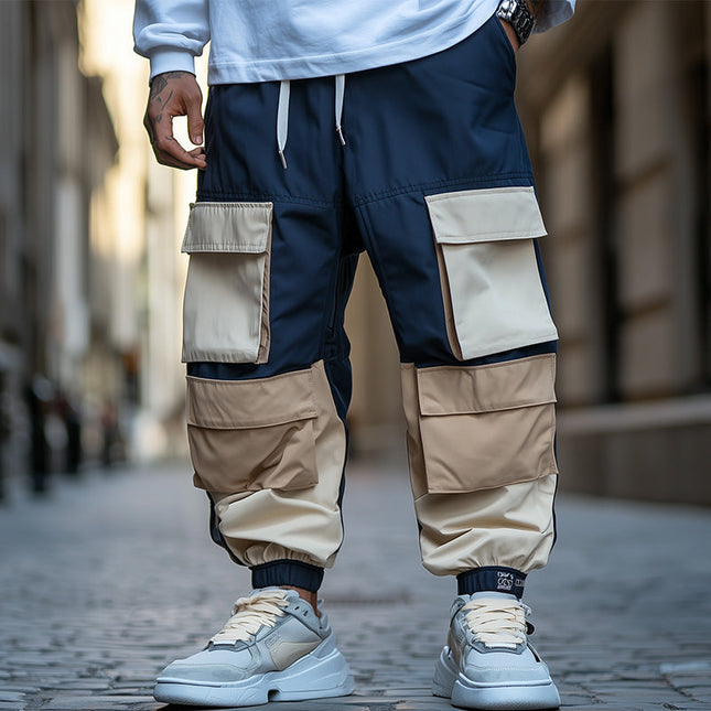 Men's Cargo Trousers | Contrast Color Panels | Multi-Pocket Design | Adjustable Waist & Cuffs | Durable Fabric | Stylish & Functional | Casual & Urban Wear