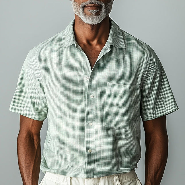 Men's Short Sleeve Shirt | Spring Fashion Textured Fabric | Tailored Fit | Breathable Comfort | Modern Men's Wardrobe Essential