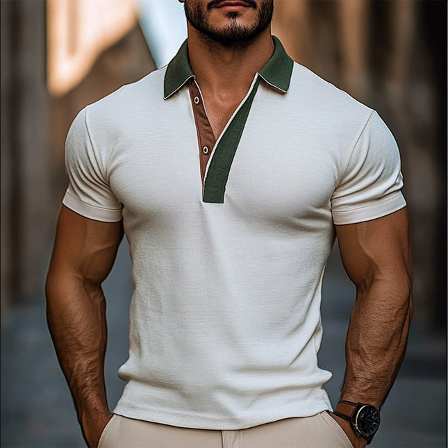 Men's Summer Polo T-shirt | Business Casual Colorblock Design | Short Sleeve Cotton | Lightweight Breathable Fabric | Versatile Polo Collar | Sizes S-3XL | Machine Washable