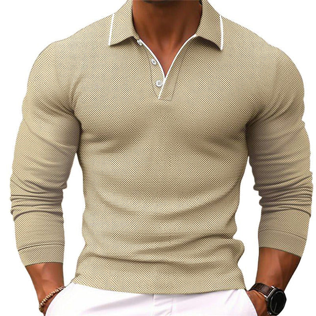 Men's Polo Shirt | Solid Color | Lapel Collar | Slim Fit | Cotton Blend | Long Sleeve | Casual & Semi-Formal Wear | Soft & Breathable | Durable & Stretchable | Tailored Silhouette | Easy Care | Versatile Styling