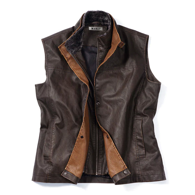 Men's Vintage Double Collar Vest | 1969 Old Man Club Style | Soft Calfskin Trim | Heavy-Duty Brass Zipper | Antiqued Brass Snaps | Multicolor Options | Hidden Pocket | Handcrafted Outerwear Wardrobe Essential