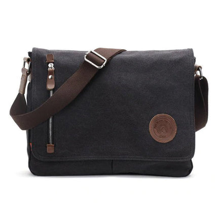 Vintage Casual Canvas Shoulder Bag | Diagonal Zip Pocket | Water-Repellent & Abrasion-Resistant | Multi-Pocket Design | Adjustable & Detachable Strap | Ideal for Business, Work, School | 38.5x10.5x36cm