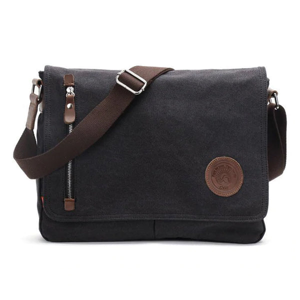Vintage Casual Canvas Shoulder Bag | Diagonal Zip Pocket | Water-Repellent & Abrasion-Resistant | Multi-Pocket Design | Adjustable & Detachable Strap | Ideal for Business, Work, School | 38.5x10.5x36cm