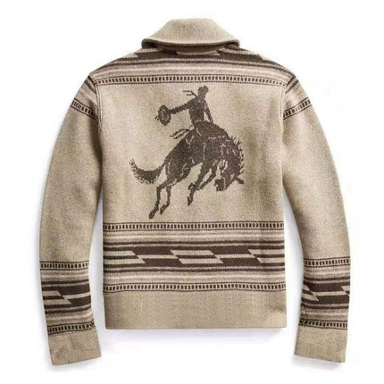 Men's Vintage Jacquard Cardigan | Lapel Collar | Single Breasted Knit | Soft Cotton Acrylic Blend | Intricate Pattern | Long Sleeves with Pockets | Easy Care | Multiple Sizes Available | Versatile Layering Piece