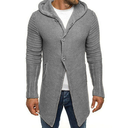 Men's Knit Cardigan | Hooded | Single Breasted | Long Sleeve | Mid Length | Casual Wear | Cozy & Stylish | Knit Fabric | Functional Pockets | Ideal for Layering | Versatile Design | Easy Care