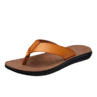 Men's Leather Beach Flip Flops | Round-Toe Sandals | Comfortable Flexible Outsole