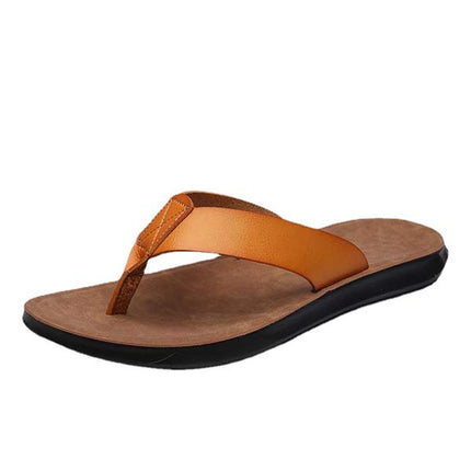 Men's Leather Beach Flip Flops | Round-Toe Sandals | Comfortable Flexible Outsole