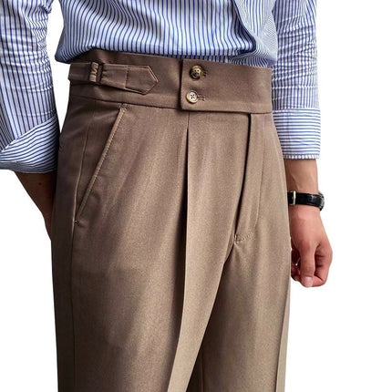 Men's British Style High Waist Straight Pants | Classic Wool Blend Trousers | Slim Fit Tailored Design | Durable Polyester & Spandex | Timeless Colors | Dry Clean Only | Versatile Formal & Casual Wear