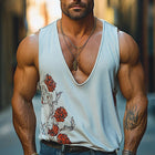 Men's Sleeveless Floral Tank Top | Deep V Neck | Breathable Lightweight Fabric | Versatile for Warm Weather | Soft Comfortable Fit | Sizes S-XXXL
