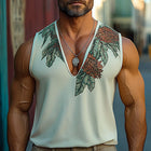 Men's V-Neck Printed Floral Embroidery Casual Sleeveless Muscle Tank | Breathable Soft Fabric | Gym & Outing Wear | Sizes S-XXXL