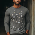 Men's Crew Neck Long Sleeve T-shirt | Daisy Embroidery | Soft Blended Fabric | Comfortable Breathable Fit | Casual Style for Every Occasion | Sizes S-3XL | Versatile Layering Shirt