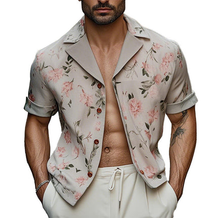 Men's Short Sleeve Shirt | Light Printed | Fashion Casual Top | Soft Floral Design | Classic Open Collar | Lightweight Breathable Fabric | Summer Beach Outfit | Sizes S-XXXL