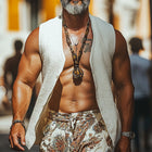Men's Casual White Textured Sleeveless Open Front Vest | Lightweight Layering for Summer | Contemporary Beachwear | Versatile Fashion for Casual Gatherings, Festivals | Available in S-XXXL