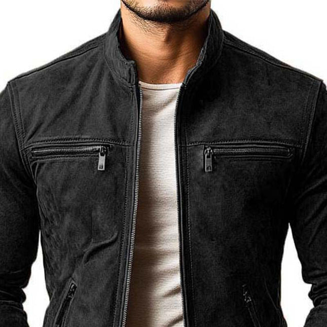 Men's Suede Jacket | Slim Fit | Multi-Pocket | Stand Collar | Zipper Closure | Classic Casual Style | Versatile Outerwear for Men | Perfect for Smart-Casual Occasions