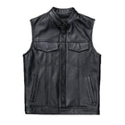 Men's Leather Vest | Cowboy Motorcycle Style | Genuine Cowhide Fabric | Soft Polyester Lining | Zipper Closure | Black Stitching | Multi-Pocket Design | V Neck | Casual Outerwear for Jeans & More