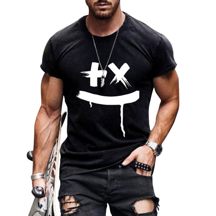 Men's Summer T-Shirt | Cotton Blend | Loose Fit | Short Sleeve | Smiley Graphic | Breathable & Soft | Comfortable & Durable | Available in Light Gray, Royal Blue, Green, Black, Pink | Sizes S-5XL