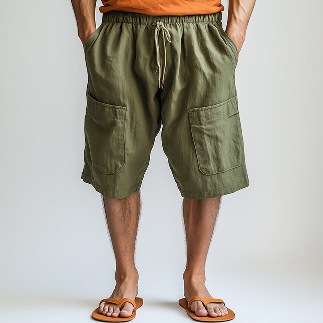 Men's Linen Summer Shorts | Breathable Lightweight Casual Sports Shorts | Comfortable Elastic Waistband | Side Pockets | Relaxed Fit | Versatile Style for Day Outings & Leisure Activities
