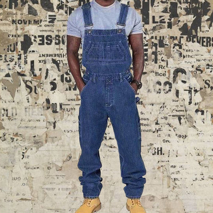 Men's Casual Washed Denim Overalls | Multi-pocket Design | Loose Fit | Adjustable Straps | Washed Vintage Look | Durable Cotton Denim | Functional Details | Versatile Style