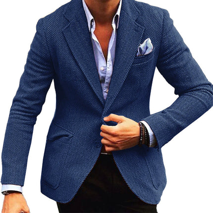 Men's Herringbone Wool Blend Blazer | Single Breasted | Vintage Style | Tailored Fit | Lapel Collar | Formal & Casual Versatility | Warm & Comfortable Outerwear | Easy Care | Various Sizes Available