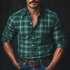 Men's Dark Green Check Shirt | Vintage Style Long Sleeve | Premium Cotton Blend | Classic Collar | Tailored Regular Fit | Dress Shirt
