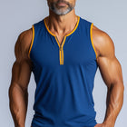 Men's V-Neck Zipper Sports Tank Top | Summer Fashion | Contrast Color | Breathable Fabric | Flexible Fit | Casual & Athletic Wear