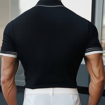 Men's Black and White Knitted T-Shirt | Summer Short Sleeve | Classic Style | High-Quality Fabric | Tailored Fit | Breathable and Lightweight | Versatile Fashion | Sizes S to 3XL