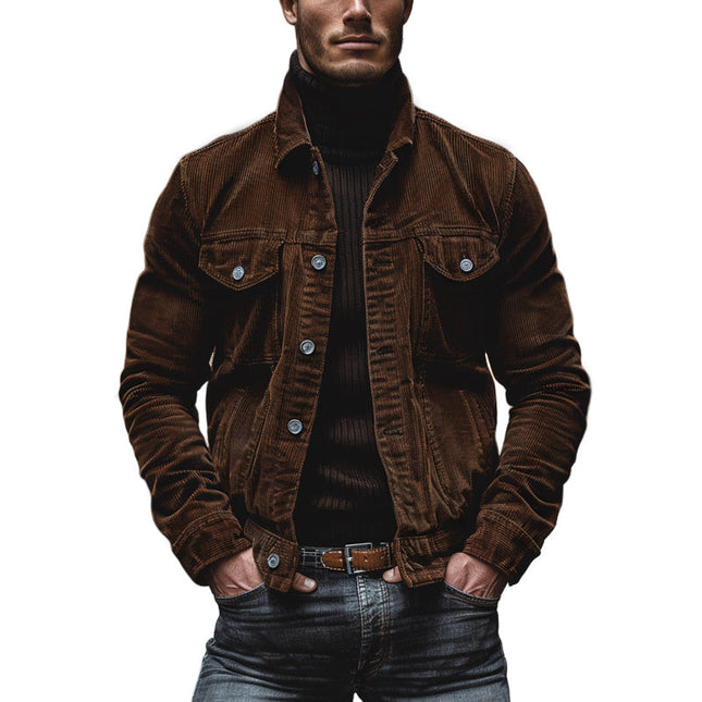 Men's Vintage Corduroy Jacket | Single Breasted | Multi-Pocket | Lapel Collar | Relaxed Fit | Durable Workwear | Retro Style | Rugged Outdoor Wear | Casual Layering | Earthy Tones & Deep Blues