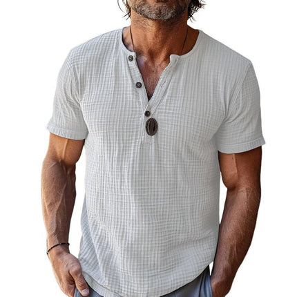 Men's Waffle Knit Henley Neck Slim Fit Short Sleeve T-Shirt | Cotton Blend | Breathable | Casual Style | Modern Design | Versatile | Comfortable Fit | Multiple Sizes | Variety of Colors
