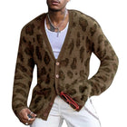 Men's Mohair Cardigan | Vintage Leopard Pattern | V-Neck | Single-Breasted Button Closure | Long Sleeve | Modern Fit | Side Pockets | Luxurious Mohair Fabric | Stylish Outerwear | S-XL Sizes