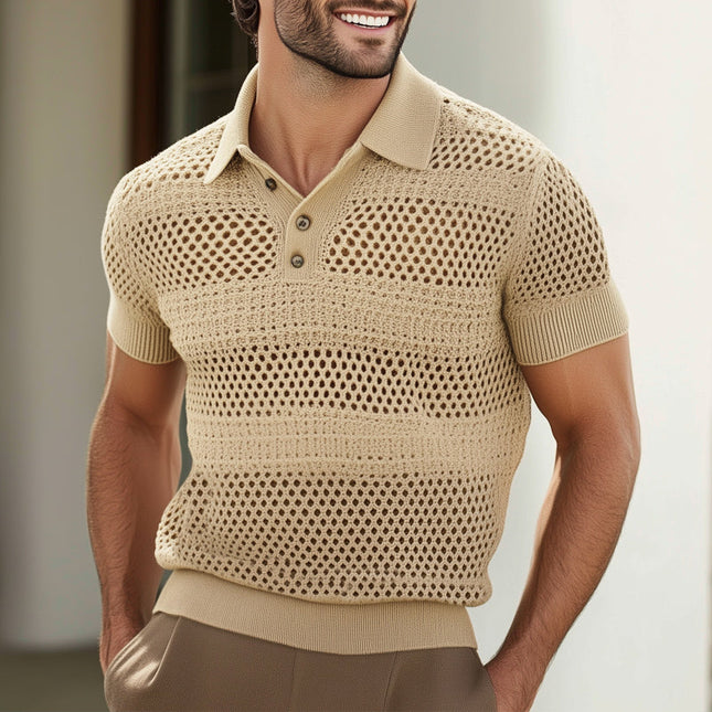 Men's Knitted Breathable Polo Neck Short Sleeve T-Shirt | Summer Casual Fashion | Lightweight Comfort | Available in Sizes S-3XL | Versatile Style for Warm Weather
