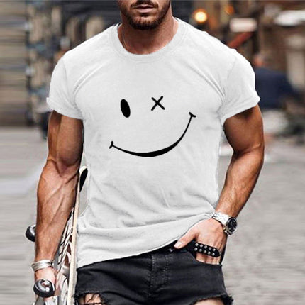 Men's Vintage Smiley Face T-Shirt | Round Neck | Short Sleeve | Cotton Blend | Casual Summer Style