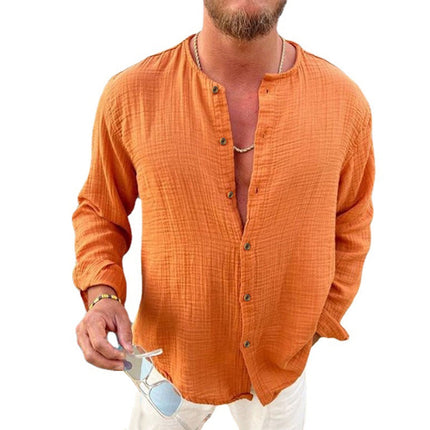 Men's Long-Sleeve Dress Shirt | Cotton Linen Blend | Solid Color | Button-Down Collar | Versatile Casual & Formal Wear
