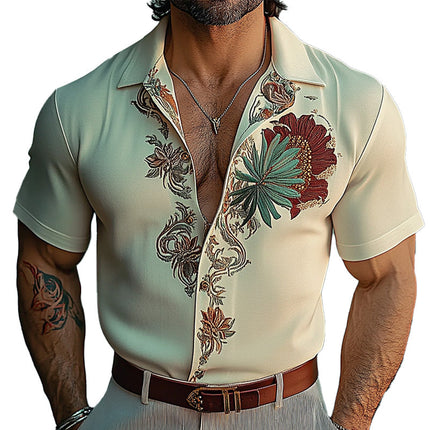 Men's Floral Embroidery Shirt | Short Sleeve | Spread Collar | Casual & Formal | Breathable Fabric | Sizes S-XXXL