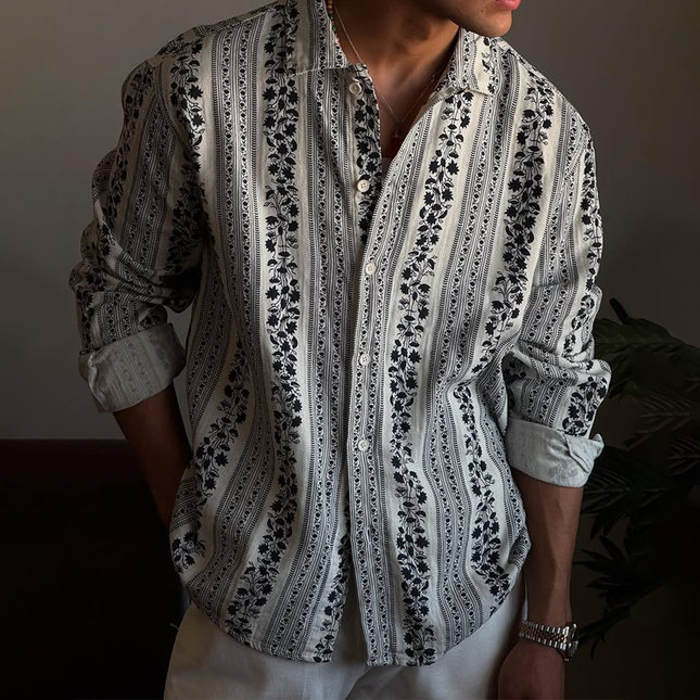 Men's Long Sleeve Casual Shirt | Fashion Print Lapel | Breathable Fabric | Stylish Design | Multiple Sizes | Versatile for Daily Wear & Social Events