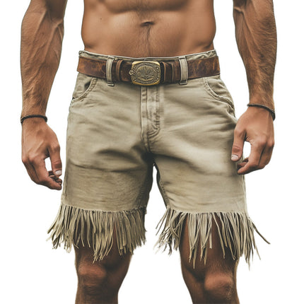 Men's Denim Fringe Shorts | Western Style | Knee Length | Premium Quality | Rugged Fashion | Summer Wardrobe Essential | Regular Fit | Casual Wear | Sizes Small to 3XL | Classic Pockets | Timeless Appeal
