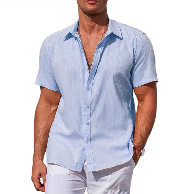 Men's Resort Casual Shirt | Solid Color | Short Sleeve | Lapel Collar | Button Down | Regular Fit | Lightweight Breathable Fabric | Versatile Beach & Formal Wear