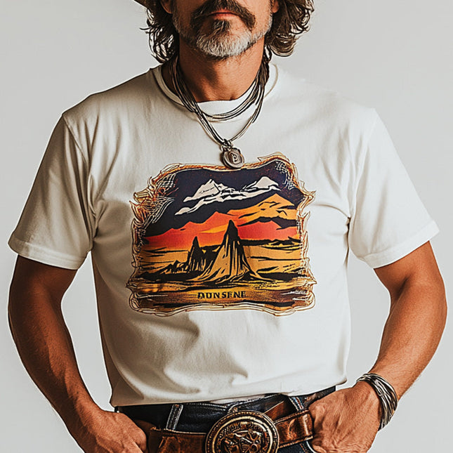 Men's Western Cowboy Print T-Shirt | Summer Cotton Blend | Short Sleeve Casual Tee